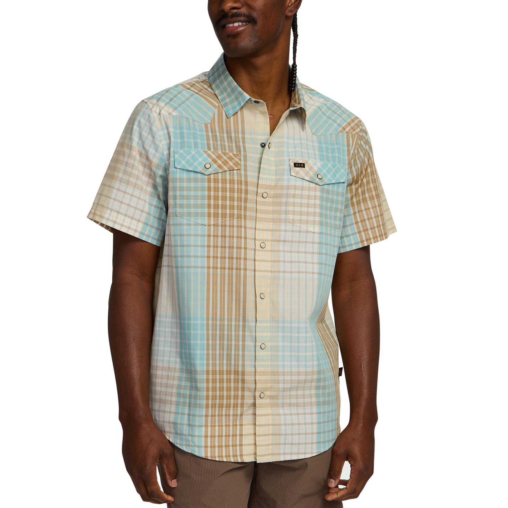 Howler Brothers Free Range Fleece Pullover Men's in Cottage Plaid Seafoam